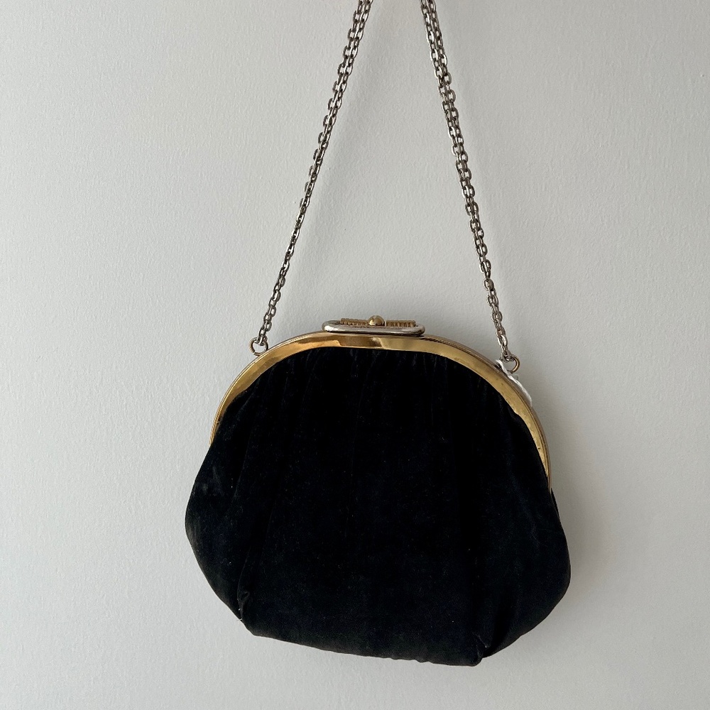 Vintage Velour Chain 1950s Clasp Mini Bag Small Purse Wristlet